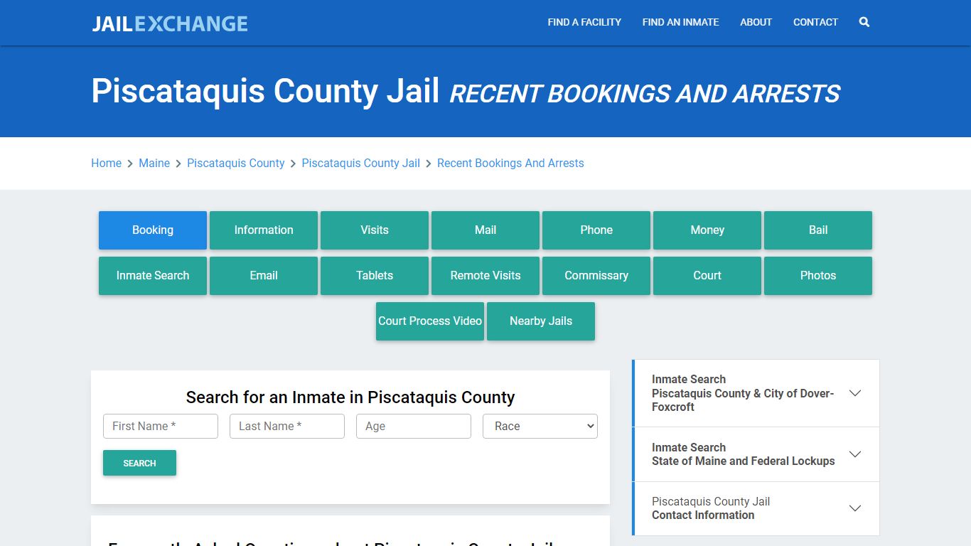 Piscataquis County Jail Recent Bookings And Arrests