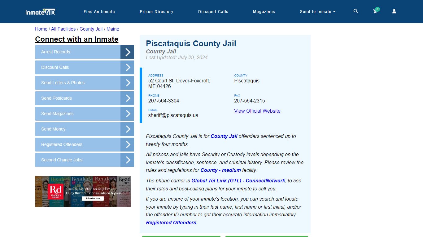 Piscataquis County Jail - Inmate Locator